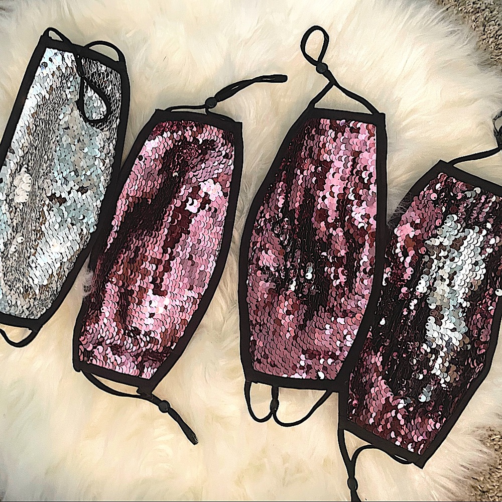 😷 ✨ 🪩  Pink & Silver Sequin Masks